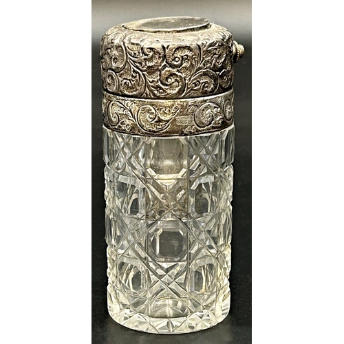 122 - Good Sterling Silver and cut glass perfume bottle, 10.5cm high