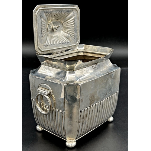 156 - Exceptional quality Victorian cast silver pagoda tea caddy, ring handles and half fluted decoration,... 