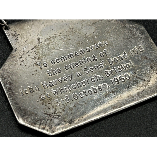 157 - Pair of 1960s silver Sherry decanter labels, inscribed verso 'To commemorate the opening of John Har... 