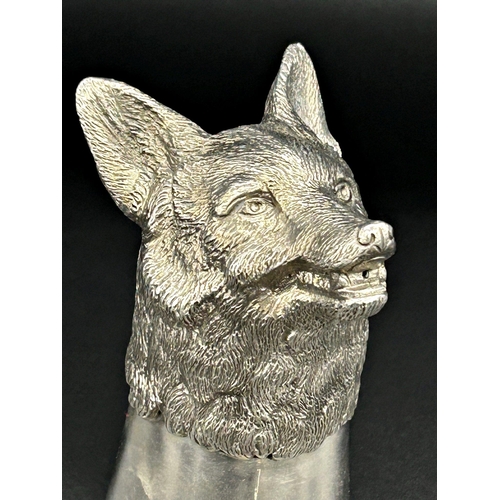 180 - Good quality large silver snarling fox mask stirrup cup, with textured fur, maker Tessiers Ltd, Lond... 