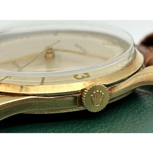 343 - Vintage 1960s gents Rolex Precision manual wind 9ct wristwatch, 35mm case, cream dial with gilt Arab... 