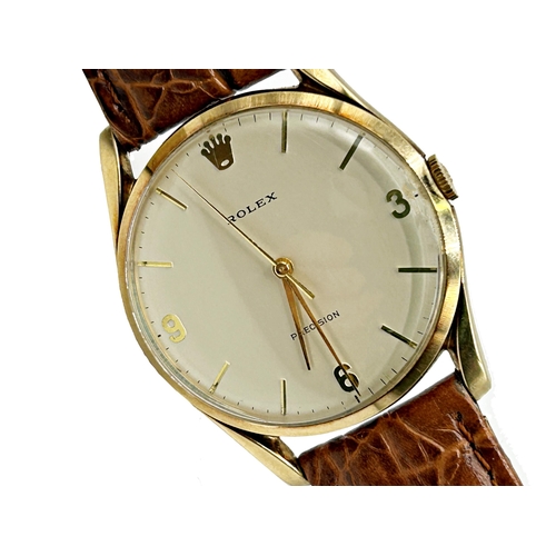 343 - Vintage 1960s gents Rolex Precision manual wind 9ct wristwatch, 35mm case, cream dial with gilt Arab... 