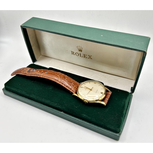 343 - Vintage 1960s gents Rolex Precision manual wind 9ct wristwatch, 35mm case, cream dial with gilt Arab... 