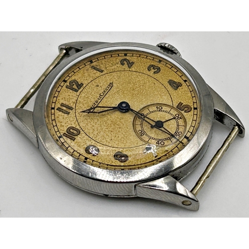 357 - Late 1930s Jaeger Le-Coultre stainless steel gents military watch, 31mm case, champagne sector dial ... 