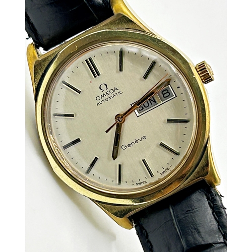 358 - 1970s Omega Genève Automatic gold plated gents wristwatch, 36mm case, champagne dial with baton mark... 