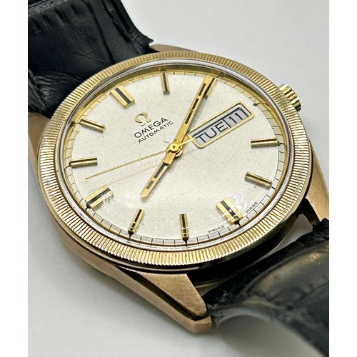 359 - 1970s Omega Seamaster Automatic 9ct gents wristwatch, 37mm case, fluted bezel, champagne dial with b... 