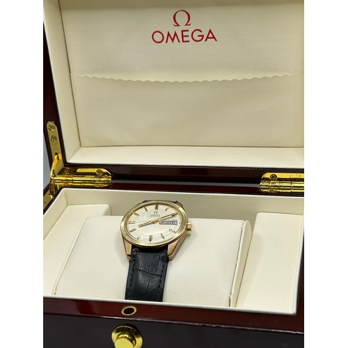 359 - 1970s Omega Seamaster Automatic 9ct gents wristwatch, 37mm case, fluted bezel, champagne dial with b... 