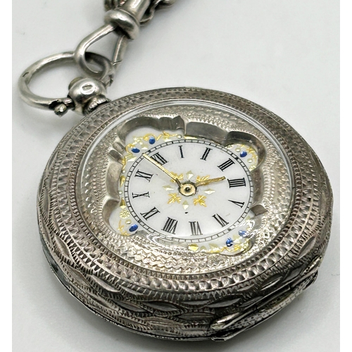 361 - Antique '935' silver fob watch for the Turkish market, 35mm case, jewelled enamel dial, converted to... 