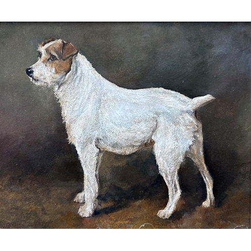 1515 - John Emms (1844-1912) - Portrait of a standing Jack Russell Terrier, unsigned, oil on board, 19 x 24... 