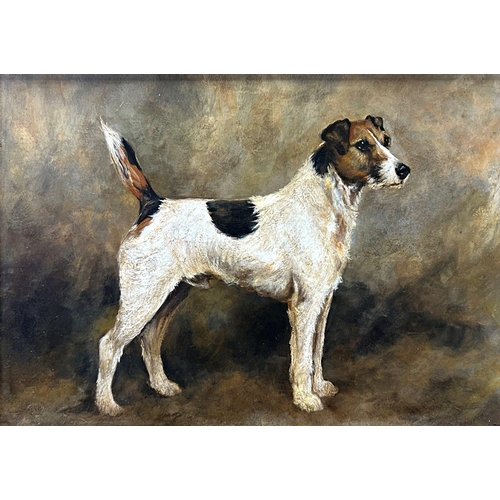 1518 - John Emms (1844-1912) - 'Skipperking' Portrait of a standing Jack Russell Terrier, unsigned, oil on ... 