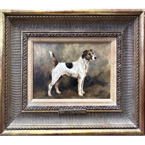 1518 - John Emms (1844-1912) - 'Skipperking' Portrait of a standing Jack Russell Terrier, unsigned, oil on ... 