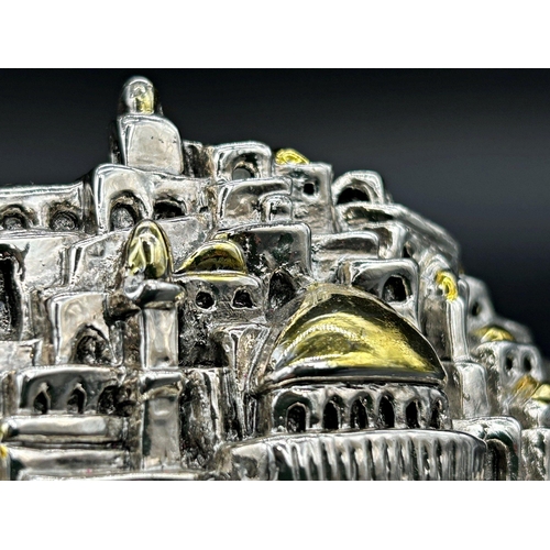 172 - H. Karshi of Jerusalem 925 silver model of Jerusalem, with gilt highlights, on a black slate base, 2... 