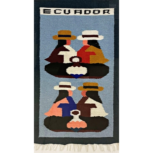 1341 - Ecuadorian woolwork panel in the manner of Olga Fisch, with two pairs of opposing figures, 73 x 35cm... 