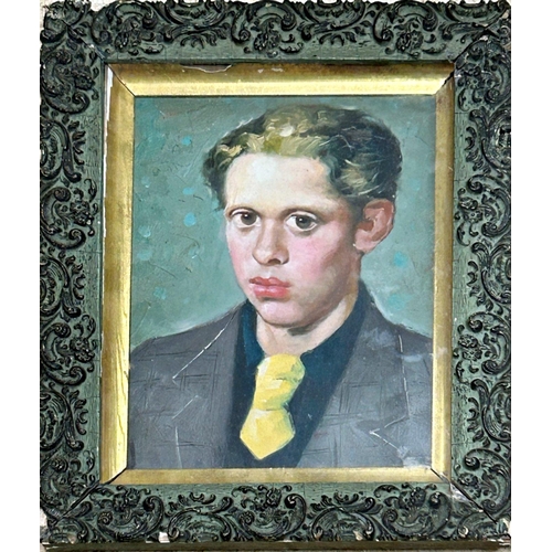 1345 - After Alfred Janes (1911-1999) - Dylan Thomas, bust portrait, unsigned, oil on board, 25 x 19cm, fra... 