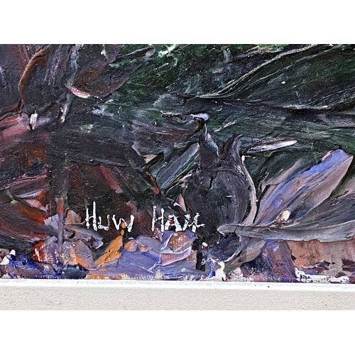 1342 - Huw Hall (20th/21st century) - abstract landscape, signed, oil with thick impasto, 60 x 76cm, framed