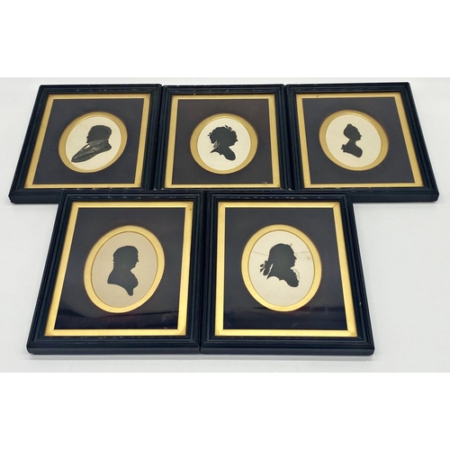 1506 - Set of five 19th century silhouette bust portraits to include William Jeffery Lockett of Derby, Mr J... 