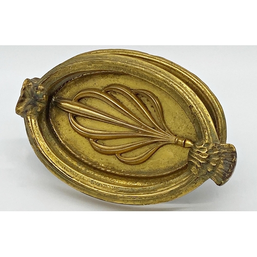 1185 - Good quality gilt cast metal Anthemion door knocker, 19cm high x 12cm wide