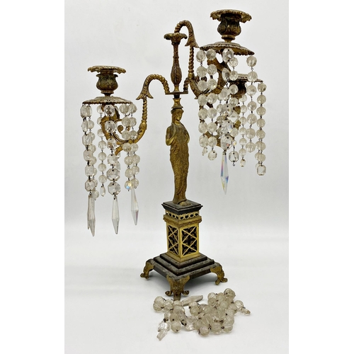 1187 - French Empire ormolu figural candlestick with three nautilus scrolled branches terminating in semi-n... 