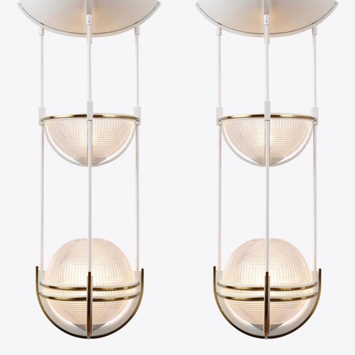 1232 - Pair of white metal, brass, Holophane glass Art Deco style lights made for a bar in central London, ... 