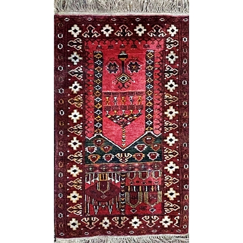 1260 - Persian full pile prayer mat, red ground, 120 x 65cm