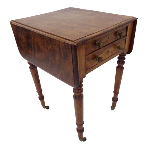 1462 - Regency mahogany twin drawer pembroke table, on four turned legs with brass casters, 72 x 88cm (exte... 