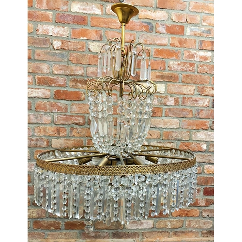 1233 - Good continental prismatic drop and gilt metal chandelier