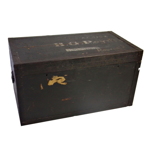 1467 - Good antique naval ebonised merchants chest, steel bound, the hinged lid inscribed H.G.P. and S. AFR... 