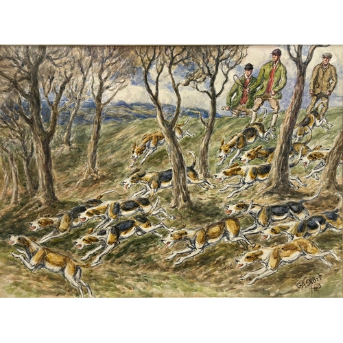 1532 - George Anderson SHORT (1856-1945) - Fox hunt, signed and dated '43, watercolour, 27 x 37cm, framed