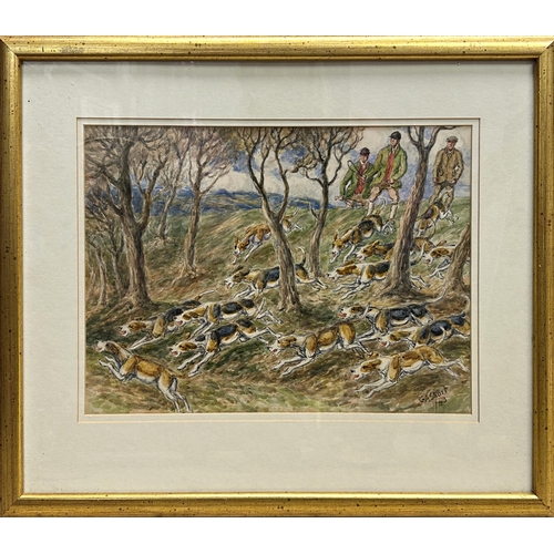 1532 - George Anderson SHORT (1856-1945) - Fox hunt, signed and dated '43, watercolour, 27 x 37cm, framed