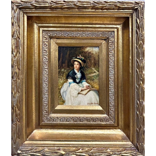 1535 - Ven Der Veken (20th century) - portrait of a seated lady, signed, oil on board, 18 x 12cm, giltwood ... 