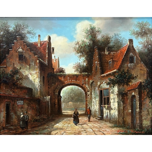 1537 - David Ronald (20th century) - Flemish village landscape with figures, signed, oil on board, 22 x 28c... 