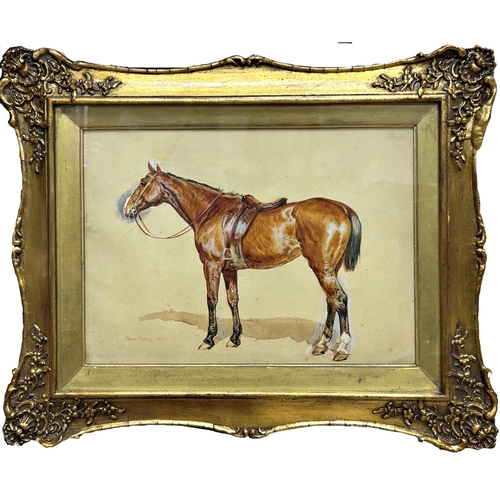 1543 - Frank Paton (1855-1909) - Portrait of a standing Chestnut Horse, signed and dated 1890, watercolour ... 