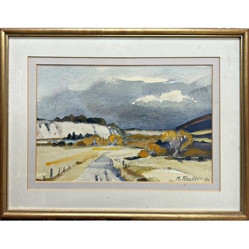 1549 - Margaret Rhodes (20th century) - New Zealand landscape, signed and dated '84, 20 x 31cm, framed