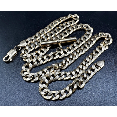 226 - Italian 9k flat curb link necklace with T-bar, 52cm long, 16.2g