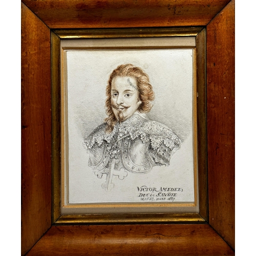 1504 - Early 20th century school - bust portrait of 'Victor Amedee Duc De Savoie', pencil with highlights, ... 