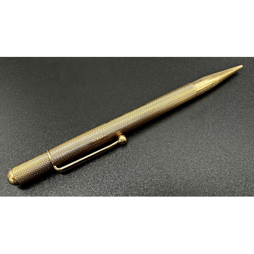 298 - 9ct engine turned propelling pencil, maker S J Rose & Son, 12cm long, 22.5g