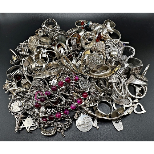 300 - Large collection of silver jewellery, mainly rings, 726g