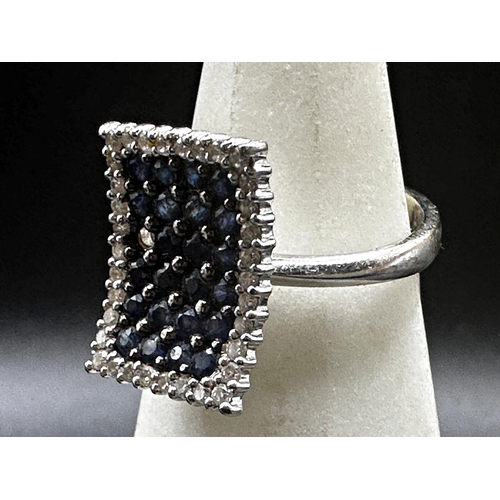 304 - 15k Art Deco style diamond and sapphire signet type ring, size J, 4.2g (one sapphire vacant)