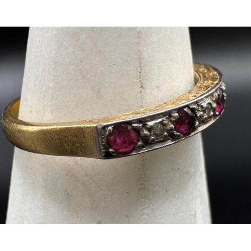 310 - 18ct half hoop diamond and ruby ring, size T, 3.9g