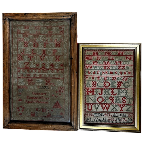 1258 - Early 19th century needlework sampler by Elisabeth McLay aged 11, 43 x 26cm, together with a Victori... 