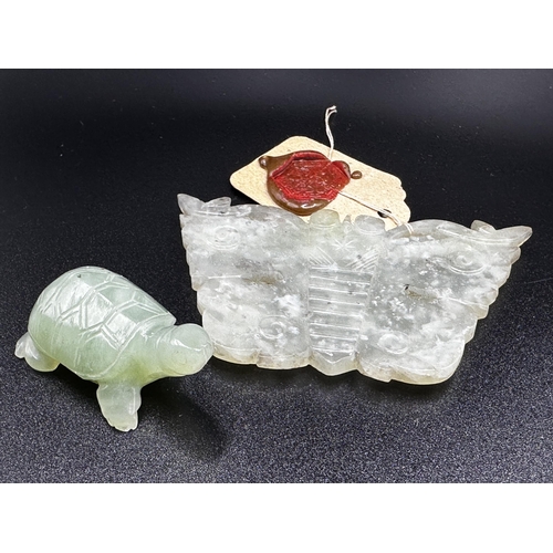 1071 - Interesting antique Chinese jade carving of a butterfly, with original brown label with wax seal and... 