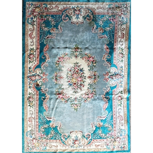 1256 - Massive Chinese wool country house carpet, floral relief on turquoise ground, 430 x 275cm