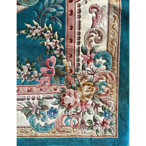 1256 - Massive Chinese wool country house carpet, floral relief on turquoise ground, 430 x 275cm