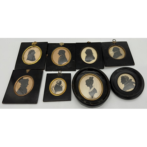 1507 - 19th century school - eight silhouette portrait miniatures, many inscribed verso, all framed (8)