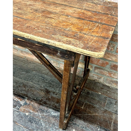 1431 - Good and unusual late 19th century campaign trestle table possibly used for shooting parties, 75cm h... 