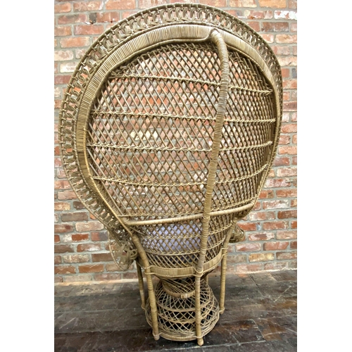 1293 - Large vintage wicker and rattan peacock chair, 148cm high x 111cm wide