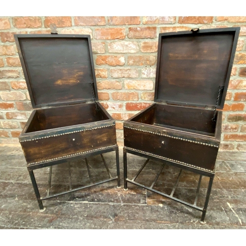 1297 - Good quality pair of Brutalist style bedside chests with studded decoration and iron framework with ... 