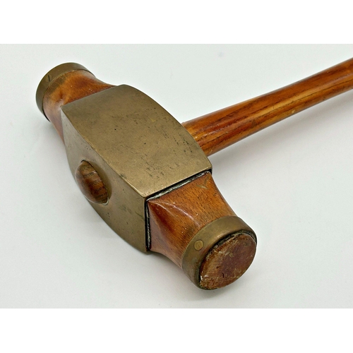 1141 - Large fruitwood and bronze applied ceremonial gavel, 40cm long