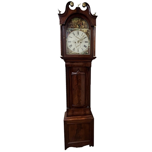 382 - Unusual, good quality, 19th century flame mahogany long case clock by William Davie of Falkirk, the ... 