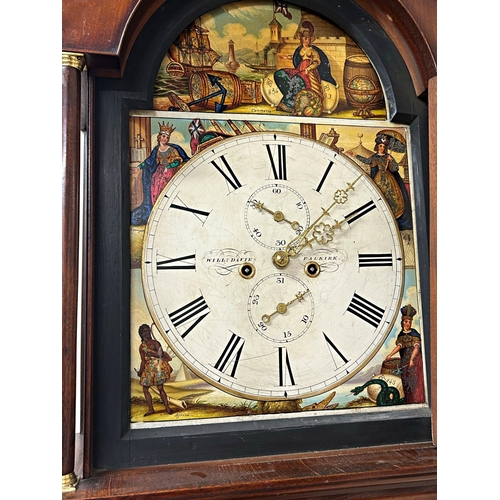 382 - Unusual, good quality, 19th century flame mahogany long case clock by William Davie of Falkirk, the ... 